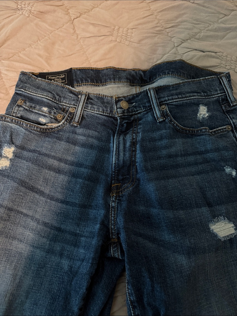 Abercrombie & Fitch Distressed Mid/Dark Blue Denim Jeans